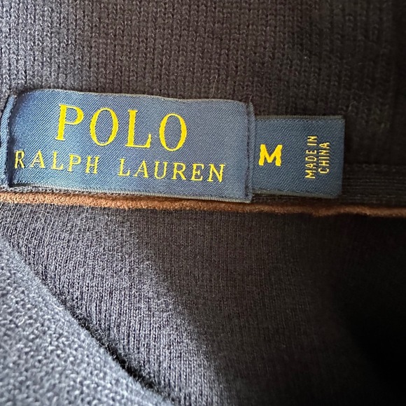 Polo Ralph Lauren Sweater Men's Medium Navy Shawl‎ Collar Pullover Elbow Patches - Picture 8 of 11